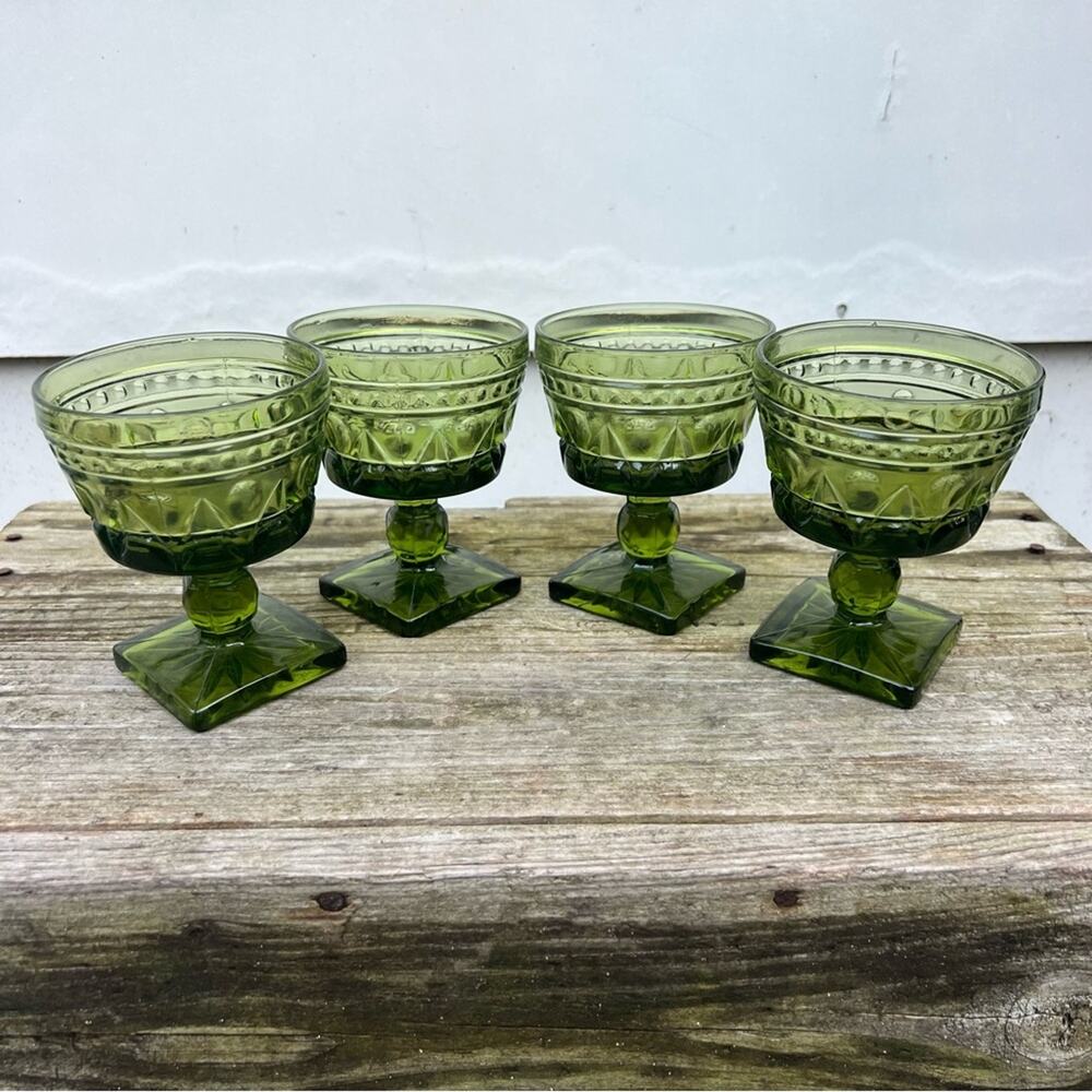 Vintage Indiana Glass Colony Park Lane Tall Sherbert Champagne Glasses Avacado